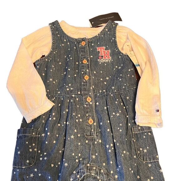 NWT Tommy Hilfiger Baby Girl's Printed Denim Overall 2 Piece Top Pant Set 24 Mon - Picture 3 of 8
